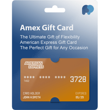 Amex Gift Card mockup for JOHN H.SMITH, expires 05/29, versatile for all occasions